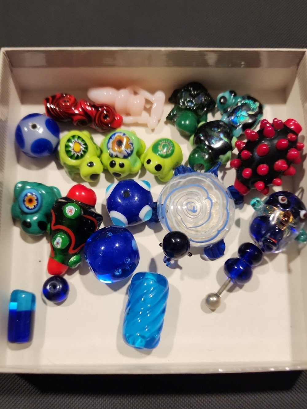 Assorted Handmade Glass Beads and Charms - Bright Blue & Green